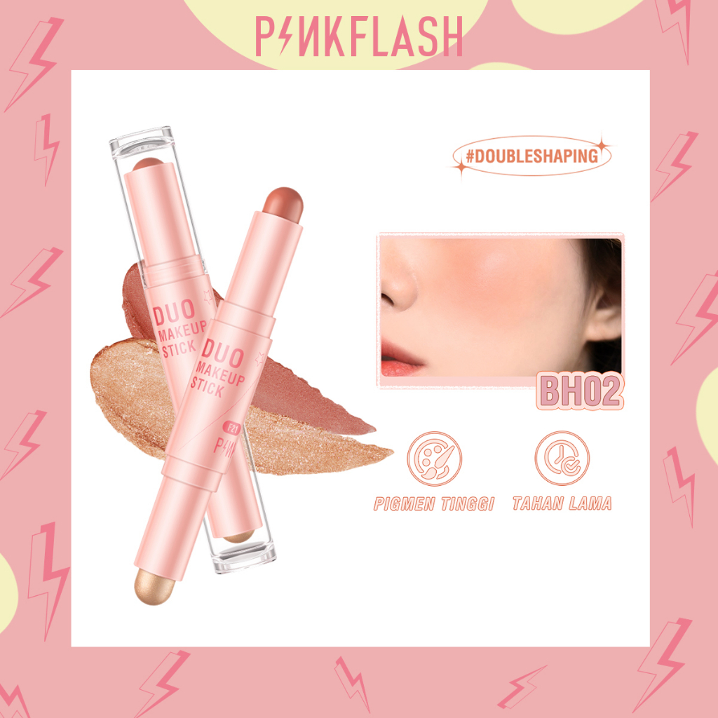 PINKFLASH 2 IN 1 Blush On Double Head Blusher Highlighter Flicker Honey DUO Makeup Stick Creamy Smooth Shimmer Blush On