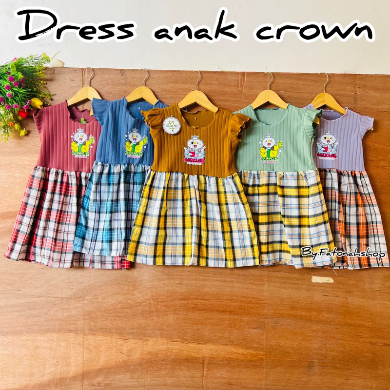 Dress Anak 1 2 3 Tahun Anak Cewek Perempuan Dress knit Mixue kotak kekinian terbaru viral ( Dress Crown )