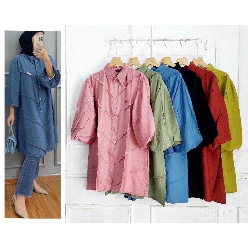 Tunik Polo Linen Jvn All Size Fit JUMBO // Tunik Zigzag Polo Linen // Atasan Wanita Jumbo