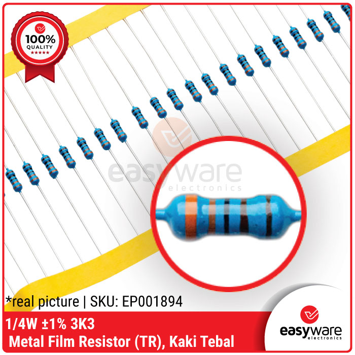 RESISTOR 3.3K OHM 0.25WATT RESISTOR TAIWAN KAKI TEBAL 3K3 1/4W 0.25W