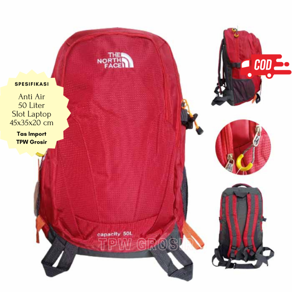 Tas Gunung Carrier Travel Ransel Camping 50 Liter Keril TNF The North Face 50 L