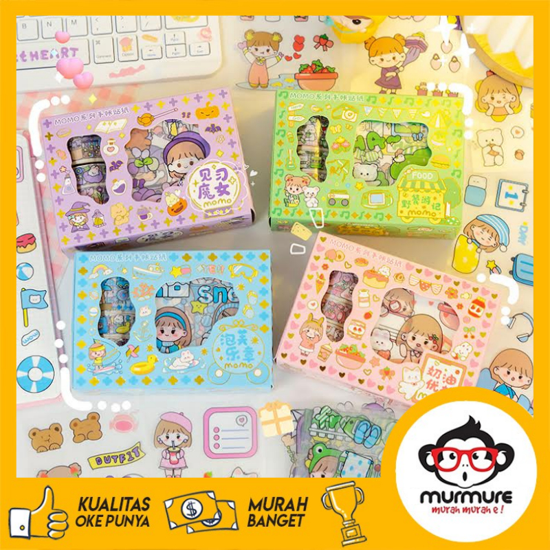 

MURMURE I STIKER MOMO KARTUN KOREA LUCU SET ROLL WASHI TAPE GLITTER NEW VIRAL