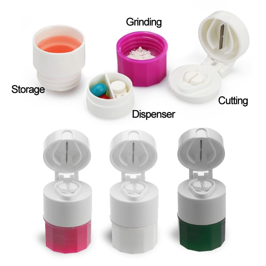 KOTAK PENUMBUK PENGHANCUR Pemotong Obat Organizer 4 in 1 Pill Cutter Kotak Tempat Penyimpanan Obat Serbaguna Tempat dan Alat Pemotong Obat Penumbuk Penggerus Penghancur Obat