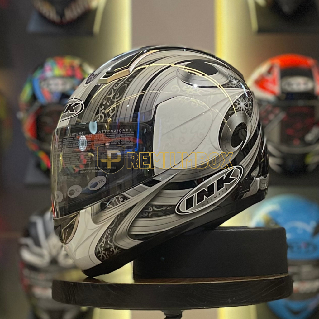 HELM INK GP 2 RACE CHROMO #1 BLACK MET SILVER / HELM FULL FACE / HELM MOTIF / HELM DEWASA / HELM ORI