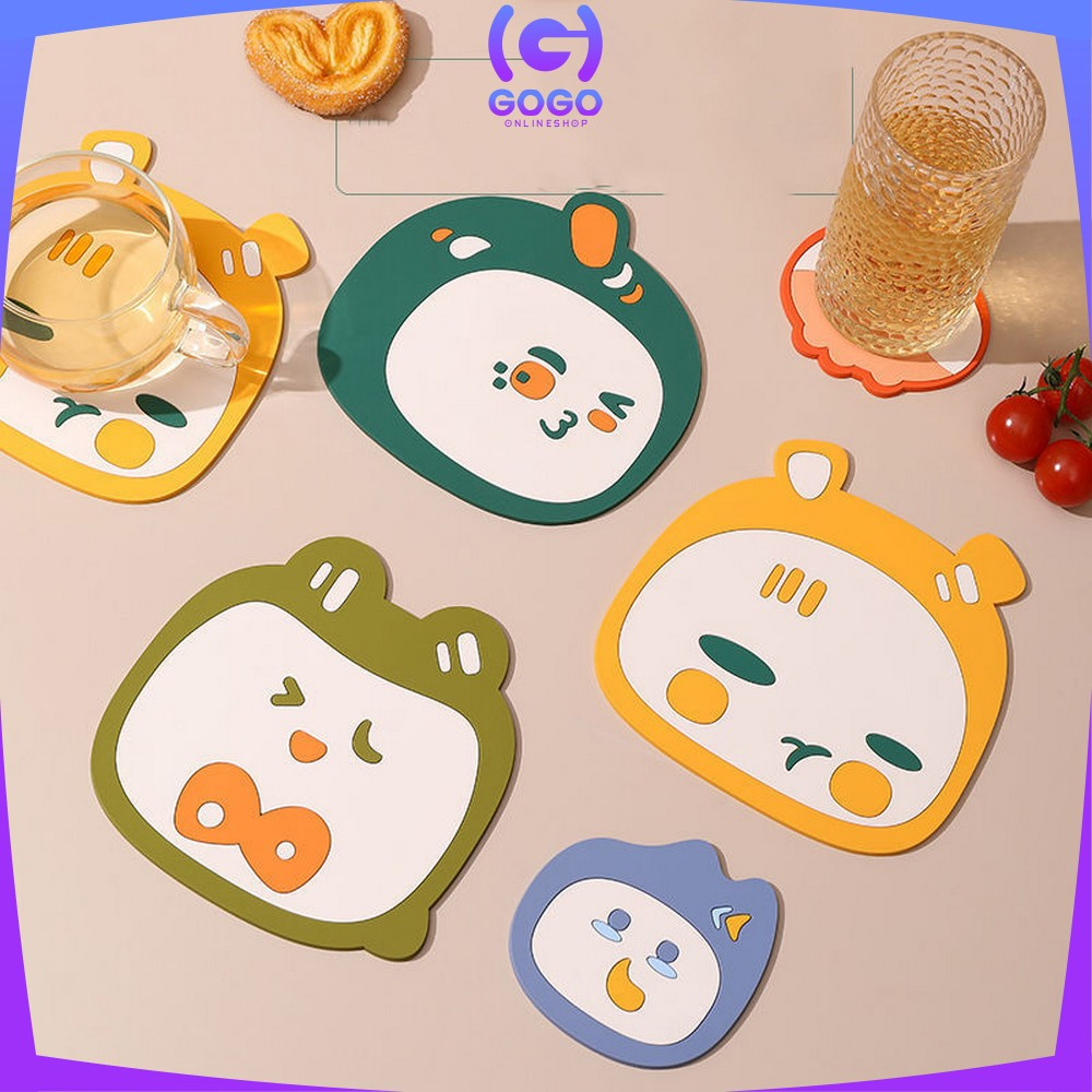 GOGO-C868 Tatakan Gelas Silikon Motif Karakter Lucu Tahan Panas Serbaguna / Tatakan Alas Panci Panas Placemat Anti Panas / Coaster Kartun Anti Licin Multifungsi Import