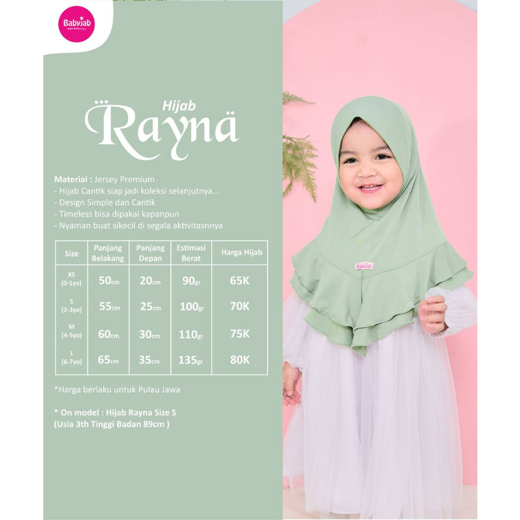 Babyjab Rayna Hijab Anak Lucu Perempuan - Baby Jab Jilbab Cewek Usia  0 1 2 3 4 5 6 7 Tahun