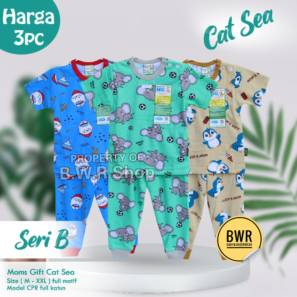 [ HARGA 3 setel ] CPR Setelan Moms Gift Ubur Ubur  Felicia  Cat Sea/ Baju Bayi Piyama Anak Unisex Kancing Pundak Mom's Gift Motif Terbaru | Bwr