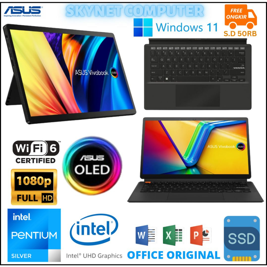 ASUS VIVOBOOK 13 SLATE OLED T3300KA INTEL PENTIUM N6000 RAM8GB SSD256GB TOUCHSCREEN WINDOWS 11 DAN OFFICE ORIGINAL