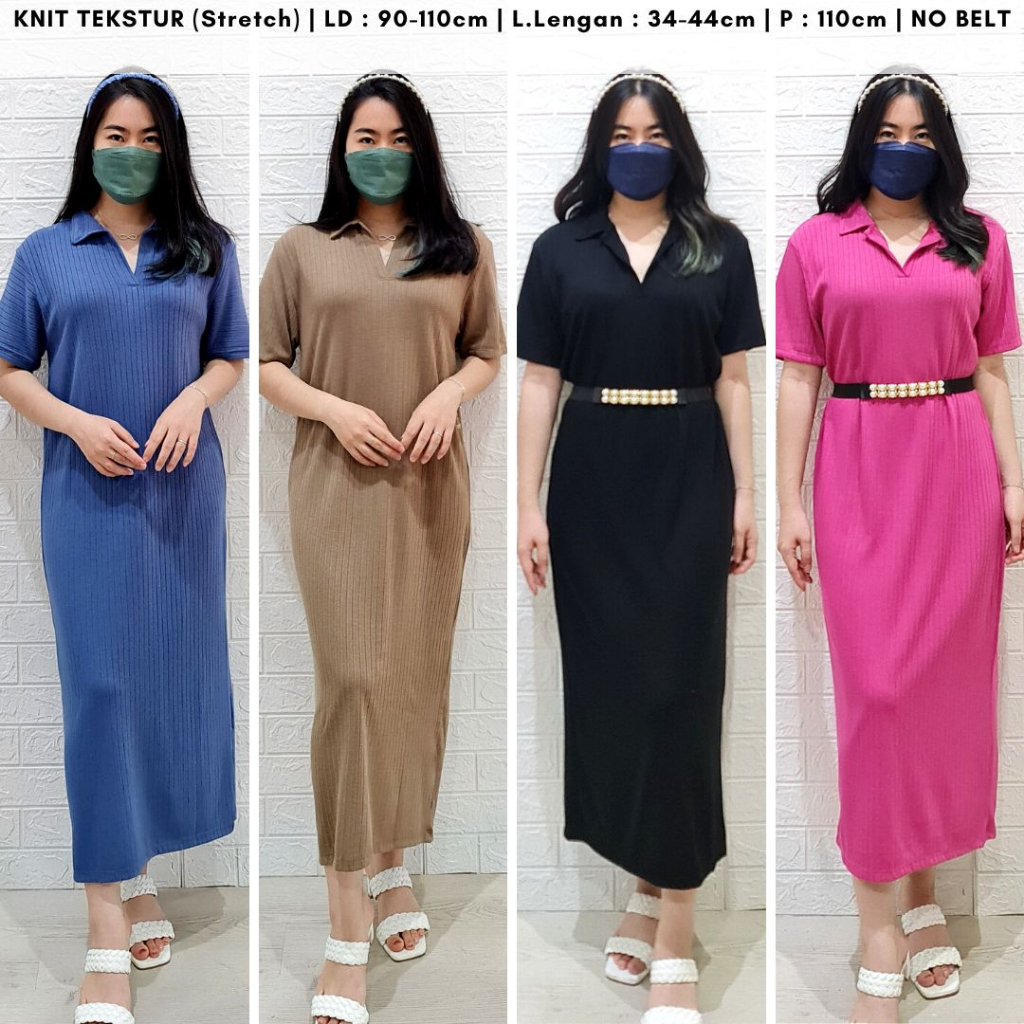 4263 lovien knit midi dress polos rib kerah maxi dress