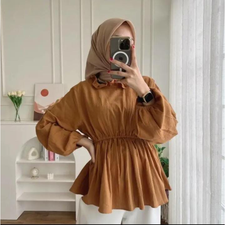 MIWA BLOUSE KERUT PINGGANG ATASAN WANITA KEMEJA PEPLUM CRINCLE AIRFLOW PREMIUM (MGA)