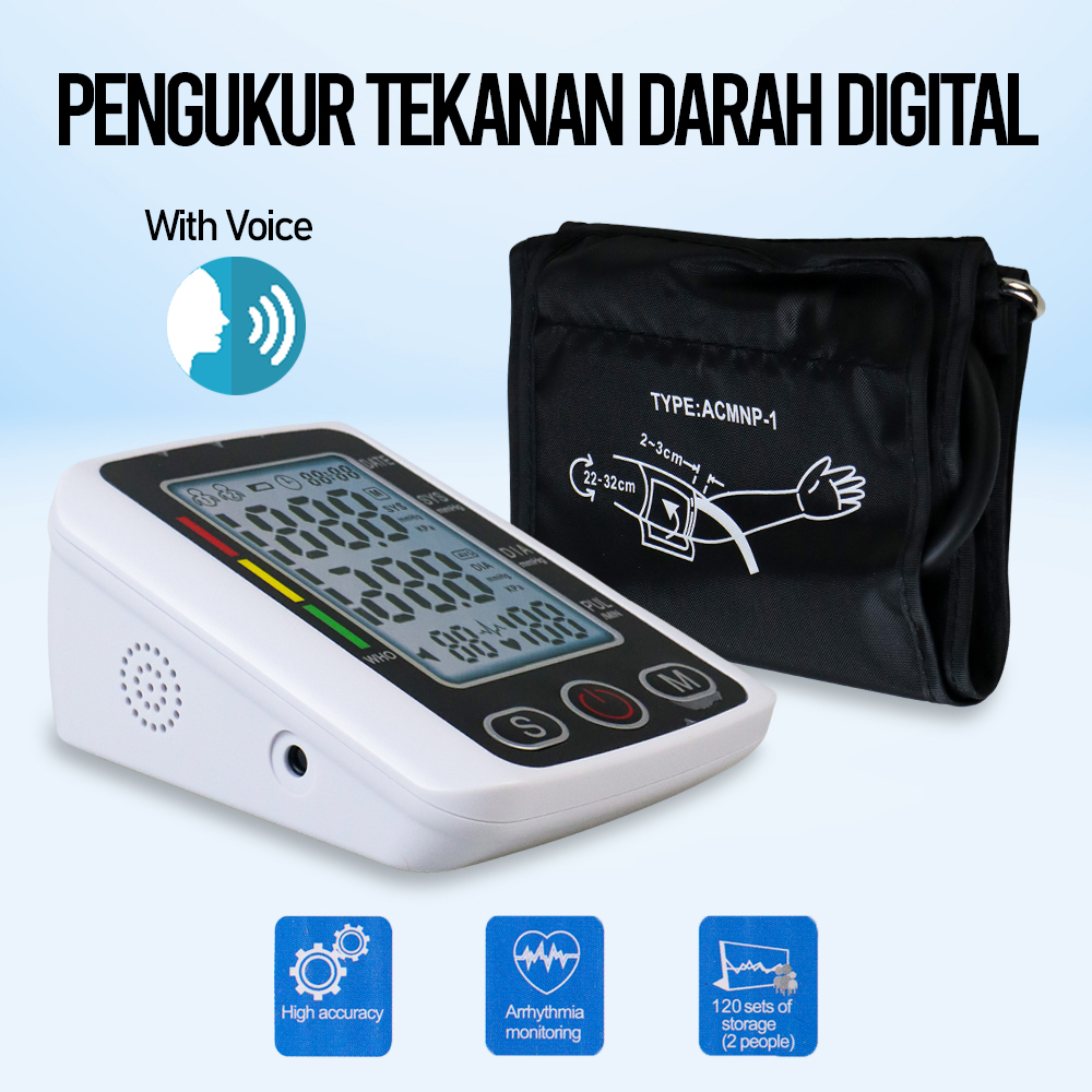 Pengukur Tekanan Darah Tensimeter Digital Sphygmomanometer Large LCD with Voice