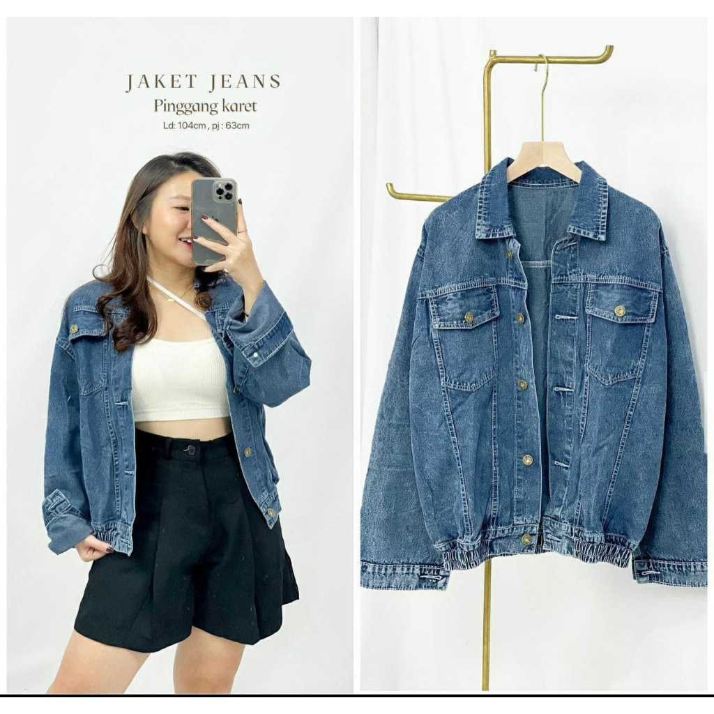 Jaket Jeans Wanita Kekinian Kantong Depan Lengan Karet Melinda Snow HOPYLOVY