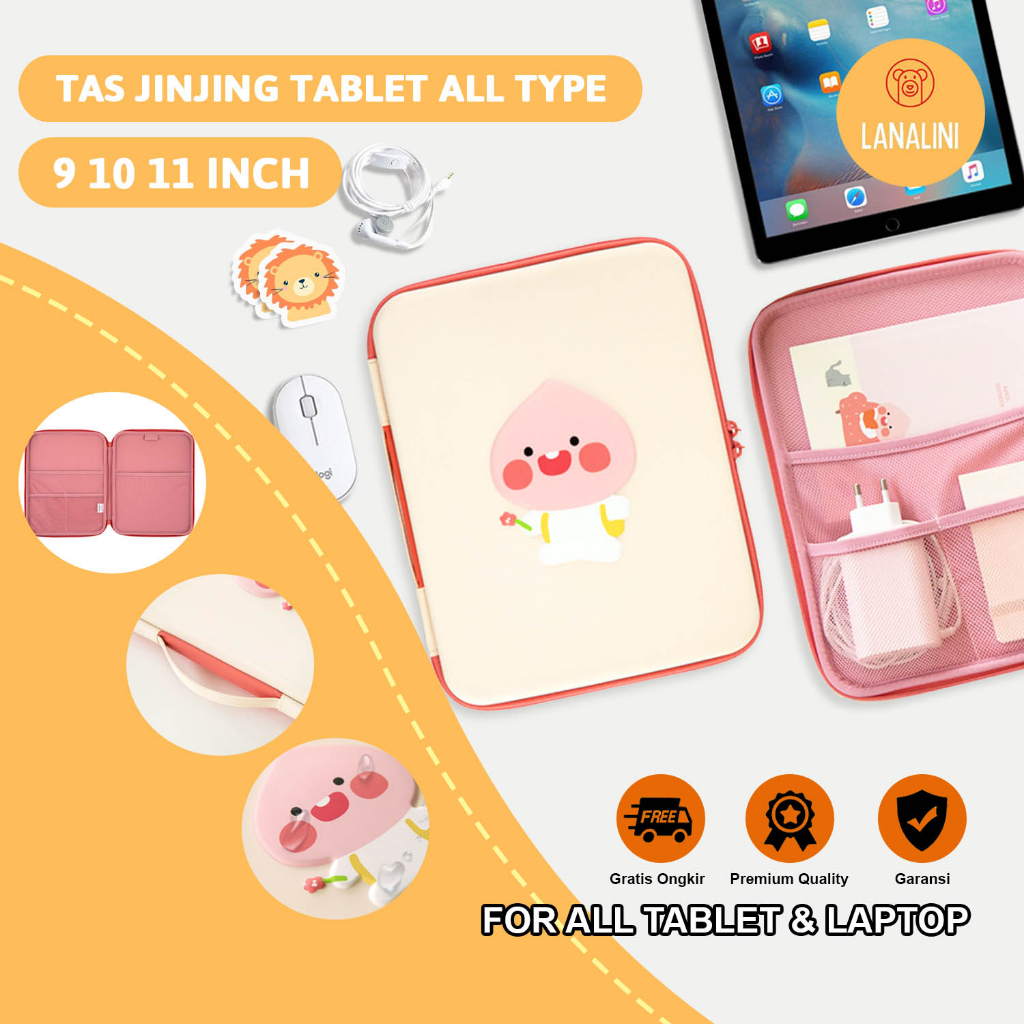 Sleeve Pouch Sarung Tas Bag Case Ipad Tab Tablet Macbook Air Pro Laptop Asus Acer Lenovo HP Huawei Samsung Galaxy 11 12 13 14 15 inch Motif Gambar Kartun Cartoon Karakter Warna Pink Hitam Lucu Cute Murah Korean Model Tali Jinjing Tebal Hard Case Shell