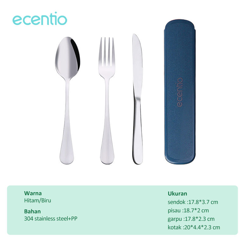 ecentio &amp; FOODI 3pcs sendok makan garpu Pisau set/Cutlery Set/alat makan korea/peralatan makan stainless steel dengan kotak hitam