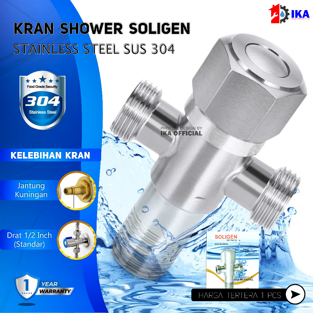 Stop Kran Kloset 2 Cabang Double Stainless Jet Shower Soligen SUS304 YG4 Kamar Mandi Model T Tee