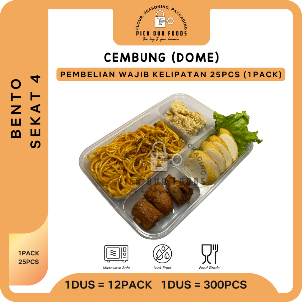 THINWALL BENTO SEKAT 4 CEMBUNG (DOME) 25 pcs ( 1 pack ) | THINWALL BENTO MURAH