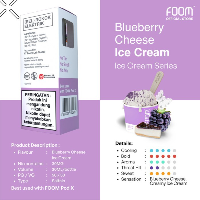 SALT FOOM BLUEBERRY CHEESE ICE CREAM BY FOOM 30MG 30ML