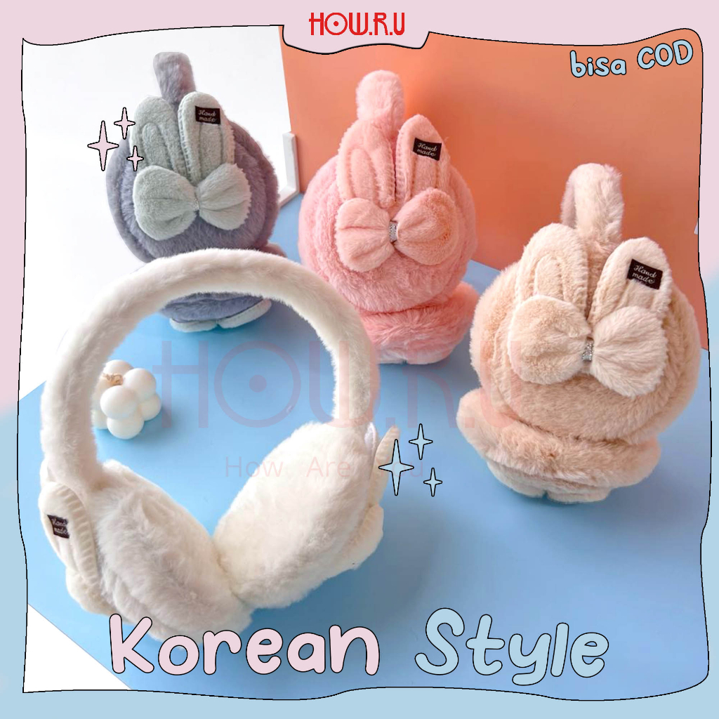 HOW.R.U | Ear Muff Lucu Fluffy untuk Anak dan Dewasa Model Pita