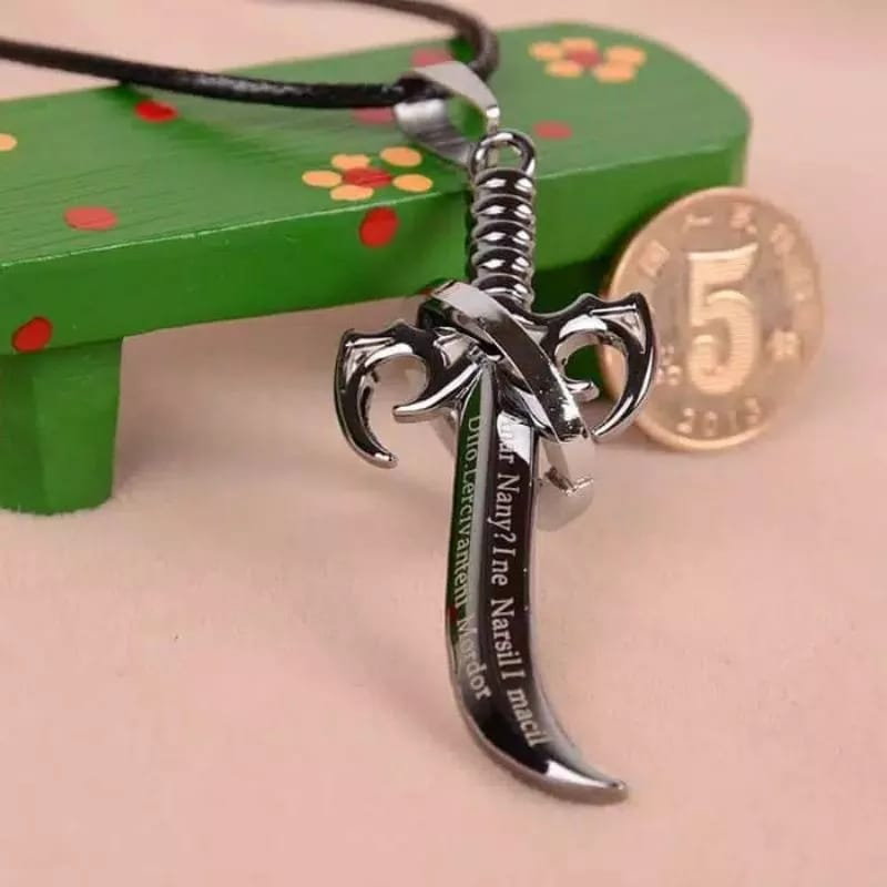 Kalung Tali Liontin Pedang Mordor Ring Satu 3D Metal Gaul Import Fashion Pria Wanita Gold Silver Bla