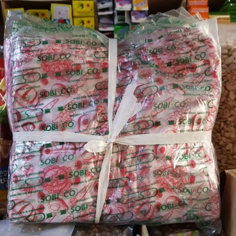 kantong plastik motif bening buah buahan uk. 29