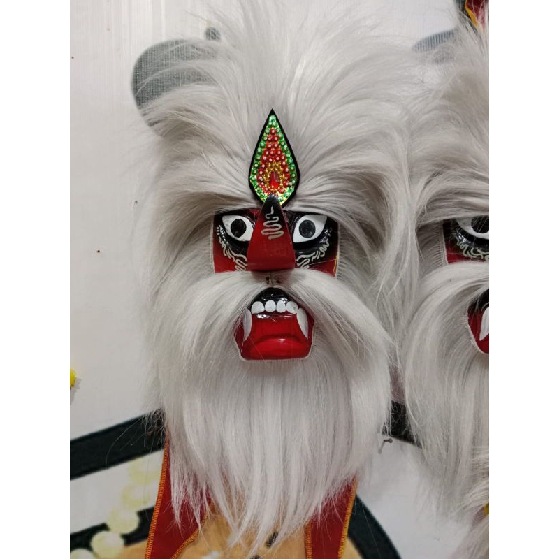 Topeng bujang ganong reog ponorogo rambut sintetis (rambut putih)