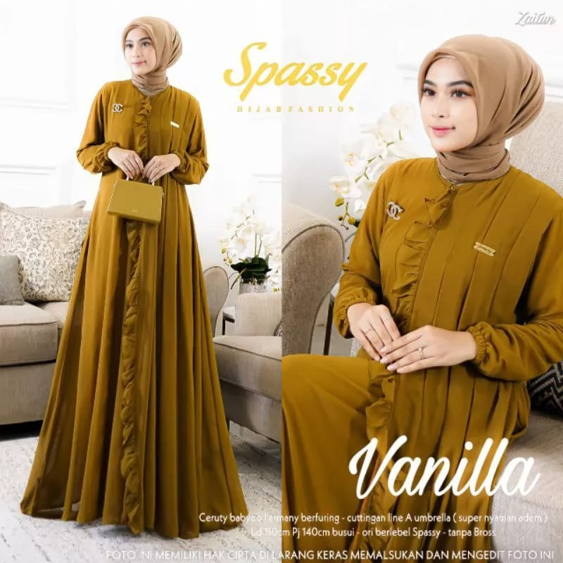 Gamis Terbaru Vanilla Dress Baju Kondangan Wanita Gaun Pesta Muslimah Gamis Polos Bahan Ceruty Babydoll Full Furing