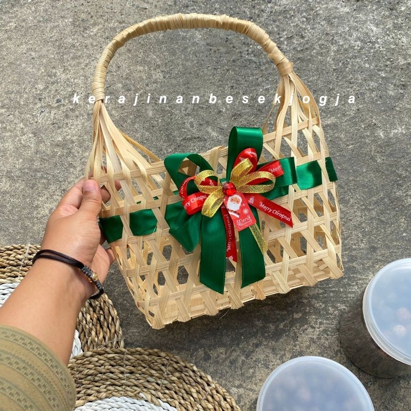 NATAL SERIES | TAS BAMBU BELANJA 20x10  BLICING PITA | tas makanan tas kue kering besek Jogja tas ke
