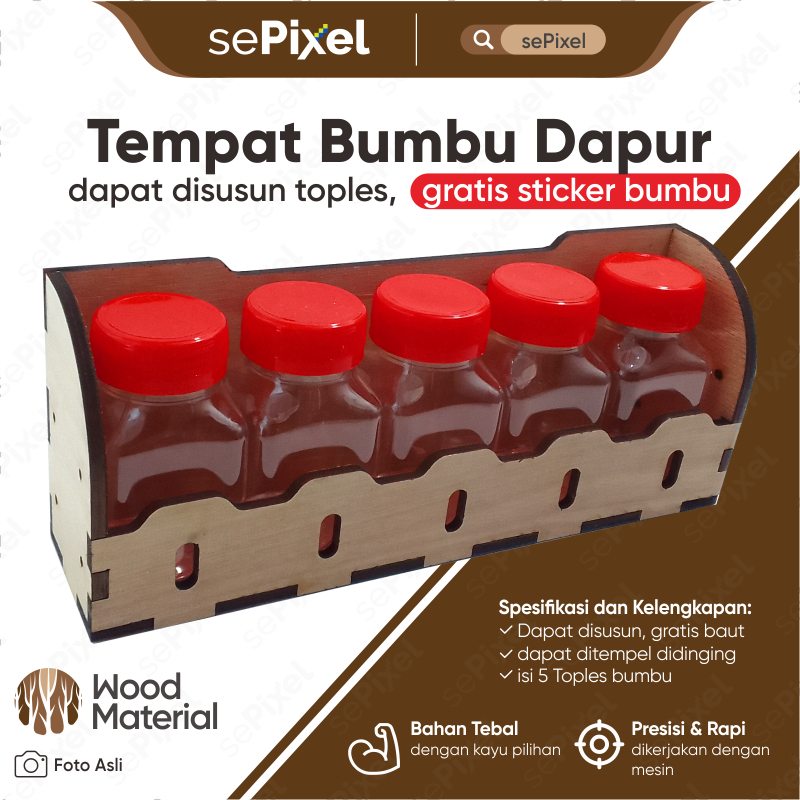 Tempat Bumbu Dapur dapat disusun toples, gratis sticker bumbu