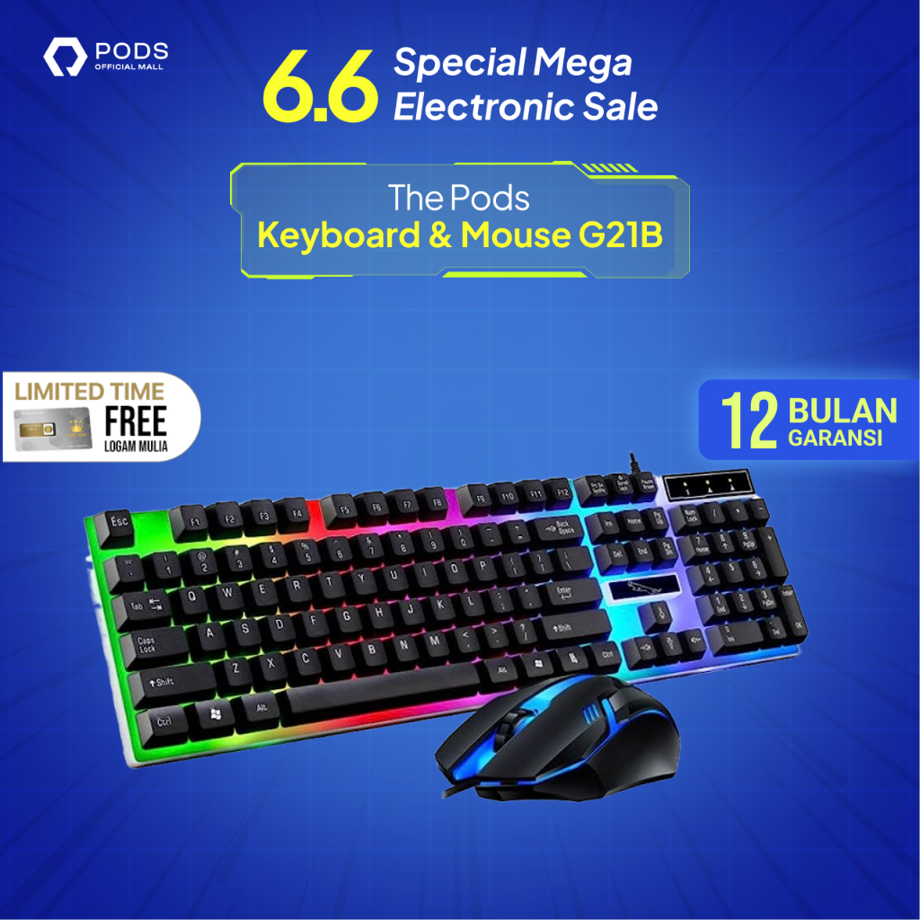 ✅Keyboard and Mouse G21B Gaming Set LED RGB Waterproof Acetech For Pc &amp; Laptop by Pods Indonesiaa