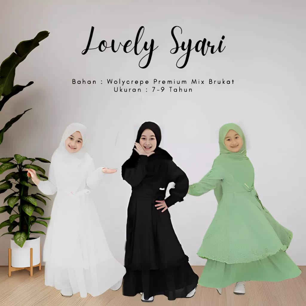 Gamis Anak Tanggung Perempuan Umur 7-9 Tahun Lovely Dress Kids FREE PASHMINA