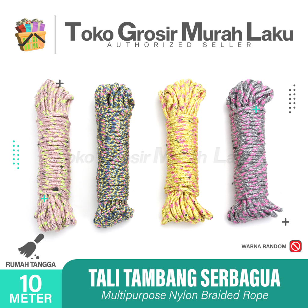 Tali Jemuran Nilon 10 Meter Anti Selip Nylon Warna-i Cantik Kuat Murah