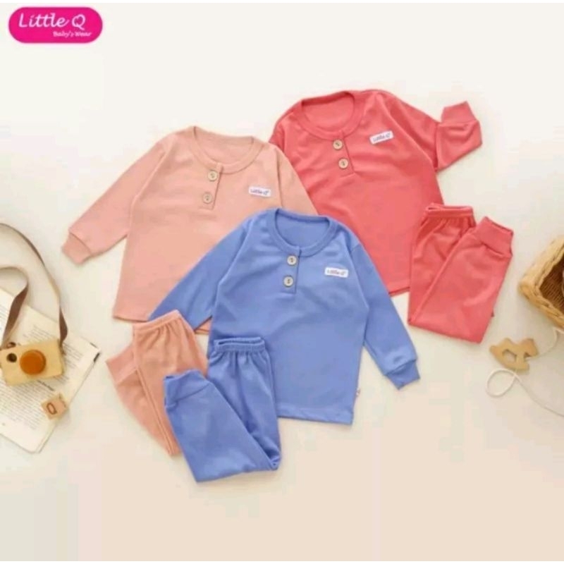 3stel-little q setelan panjang anak polos s-xxl/ piyama bayi polos/ setelan little q panjang / setel