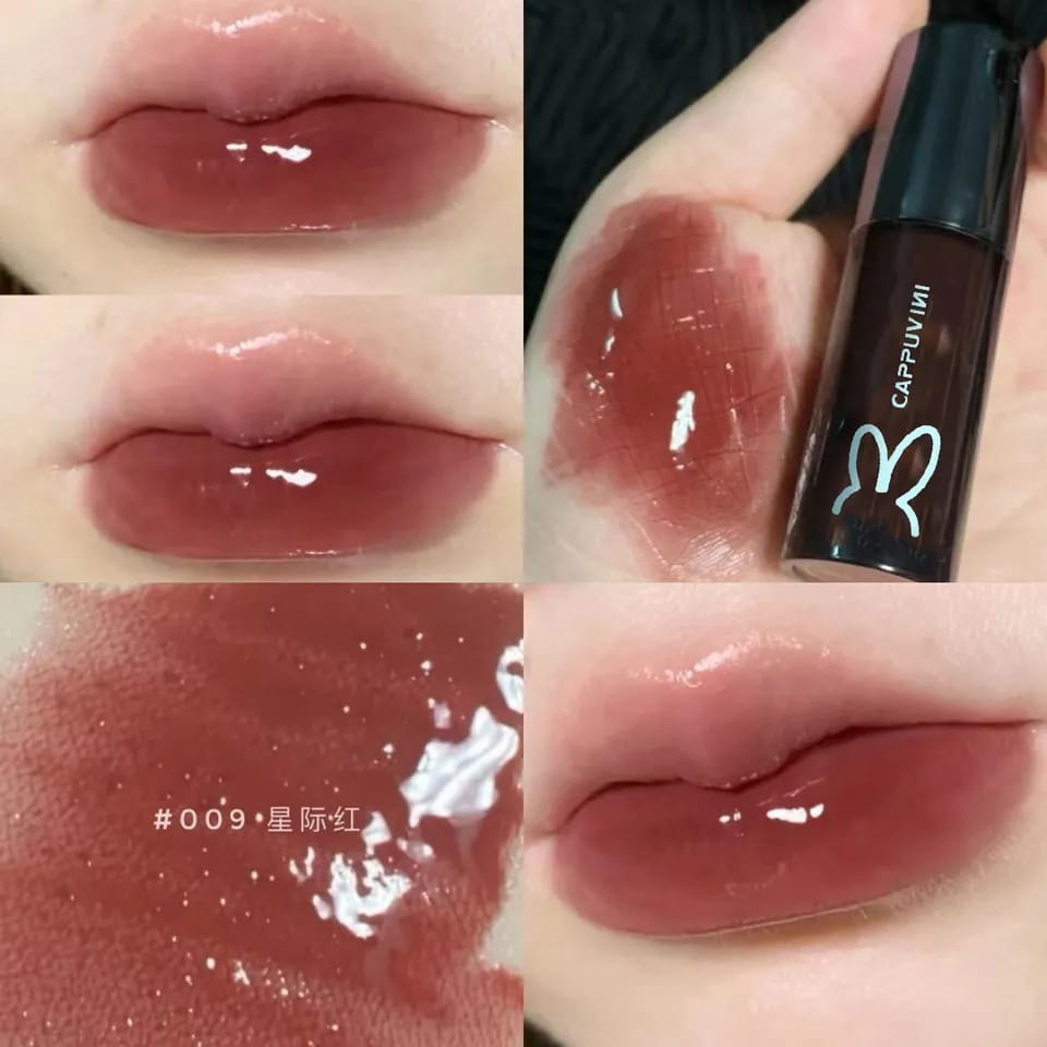 CAPPUVINI LIP GLOSS TABUNG HITAM BARU 8 WARNA LIP GLOSS LIP LINES PELEMBAB BIBIR BERMINYAK MAKEUP LIP GLOSS HITAM