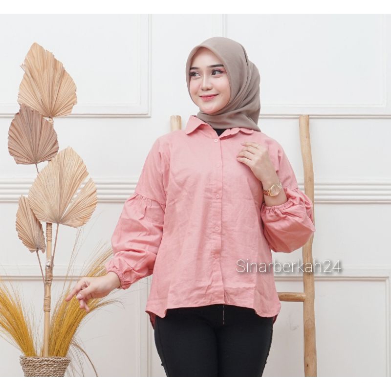 Maura Top Linen Shirt - Kemeja Wanita Lengan Balon - Atasan Wanita