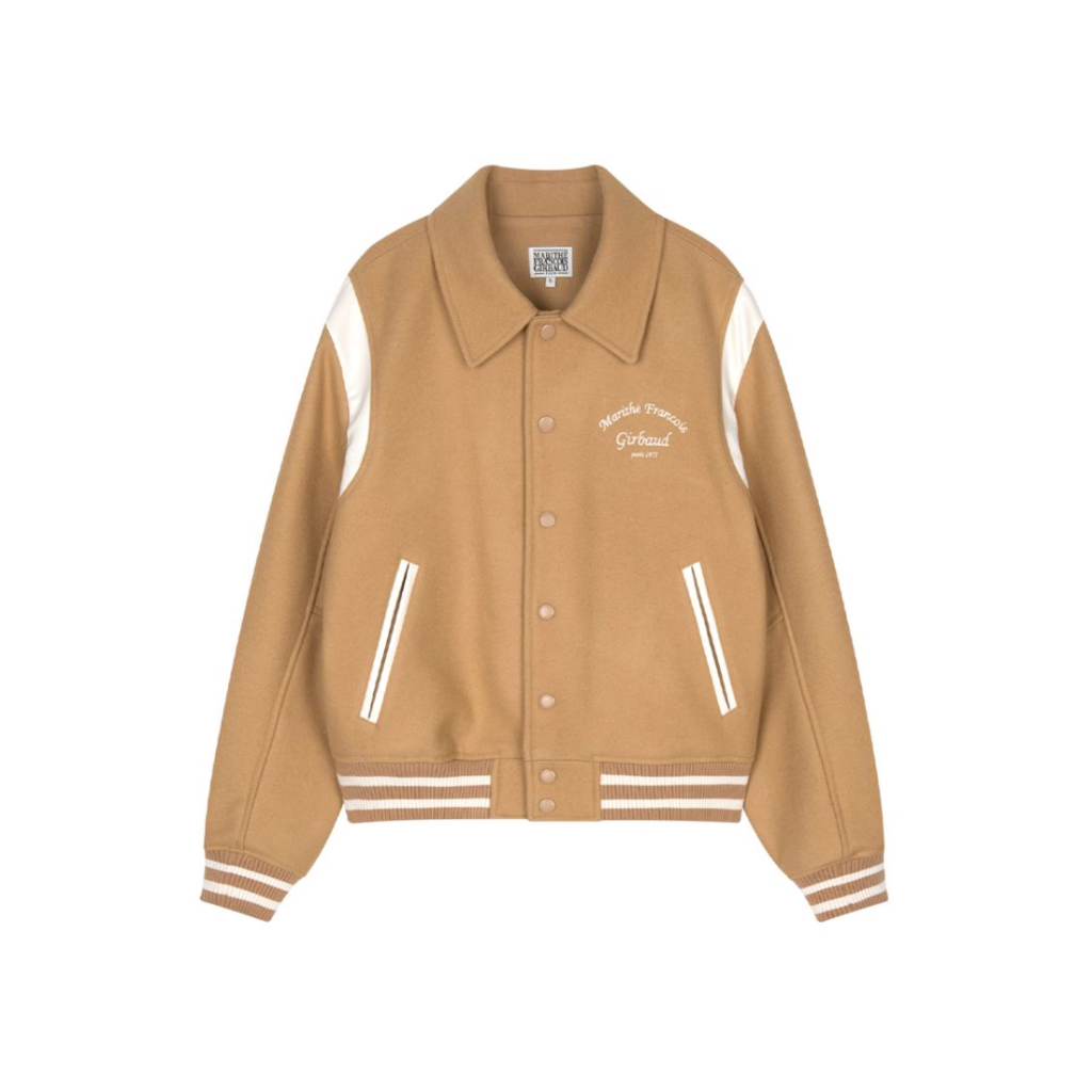 MARITHE FRANCOIS GIRBAUD Chain Logo Varsity Jacket Beige