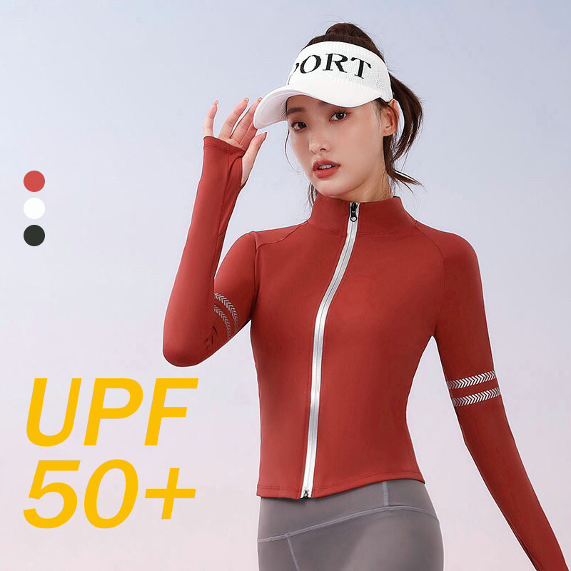 Atasan mantel tahan angin Yoga Ritsleting Atletik Wanita UPF 50+ /Anti UV ilove