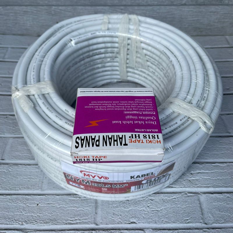 MYVO KABEL LISTRIK NYM 3X1.5 TEMBAGA MURNI SNI 50 YARD BAGUS BERKUALITAS TERBAIK 1 Roll