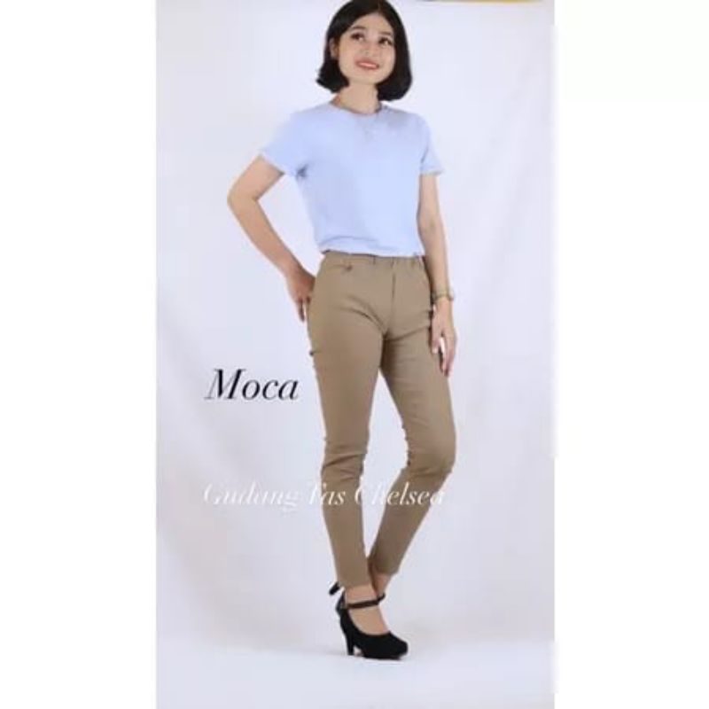 Celana Chino wanita//Celana casual//Celana pensil//Bahan katun kombet Stretch