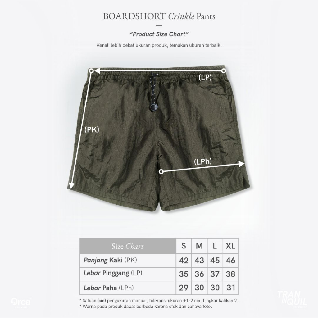 Orca Boardshort Celana Pendek Crinkle Pants Olive