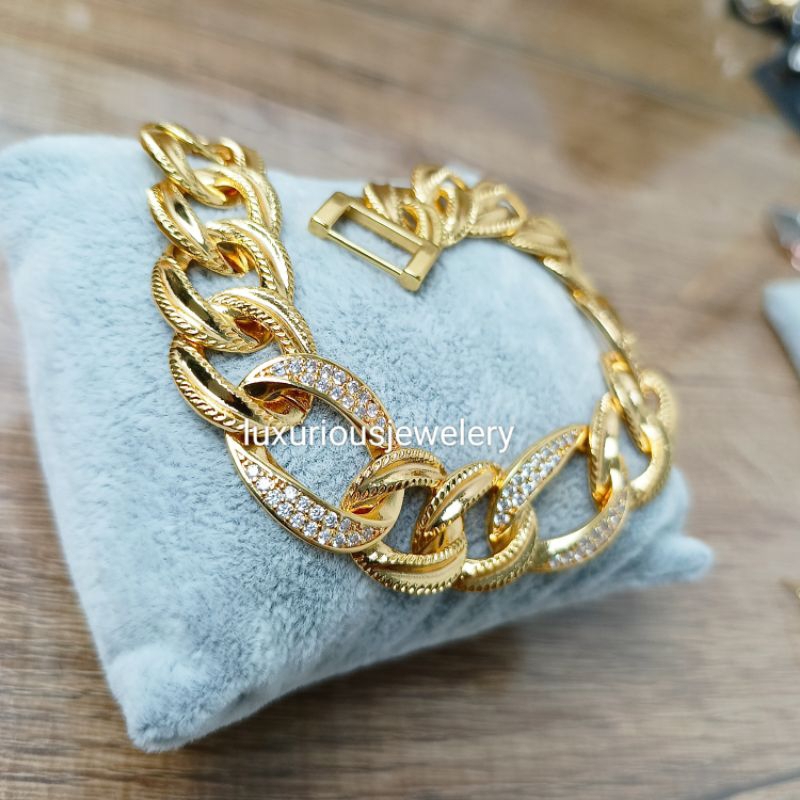 Luxuriousjewelery - Gelang tangan rantai replika lapis emas