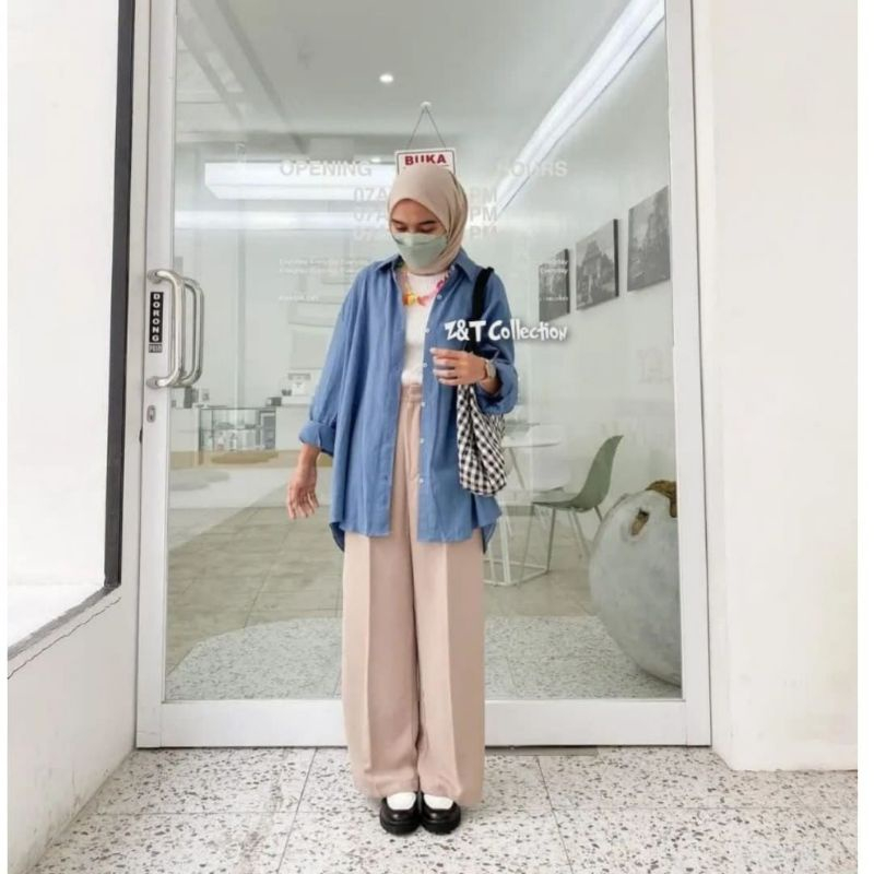 Kemeja Wanita Polos OVERSIZE Bahan Linen rami