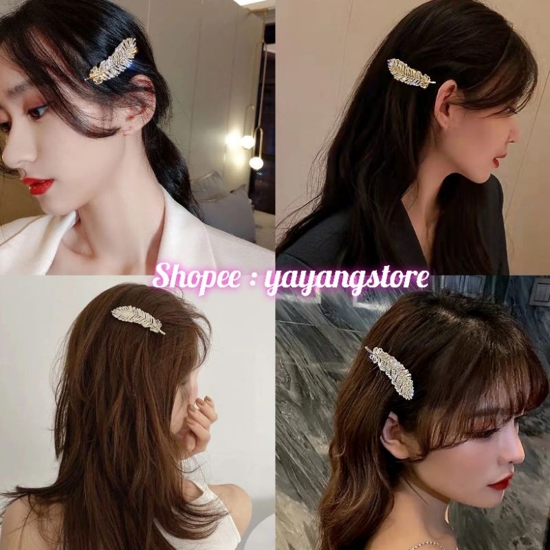 Jepit / Jepitan / Klip / Hair Clip / Pin Rambut Model Daun Permata Panjang Blink Blink Acara Pesta Cantik Anak Wanita dan Dewasa