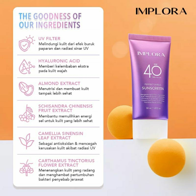 IMPLORA Perfect Shield Sunscreen SPF 40 PA++++ BPOM 50ml - Sunscreen Implora Sunblock