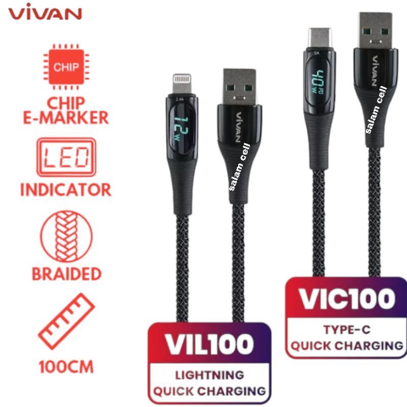 Kabel Data Type-C VIVAN VIC100 5A 40W Quick Charge Garansi Resmi