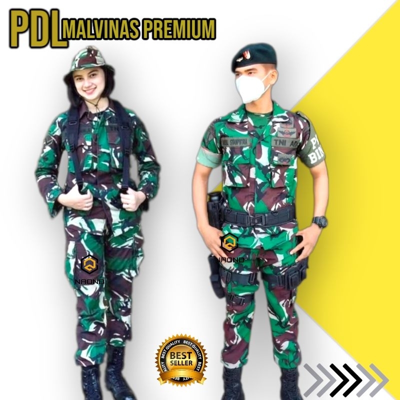 STELAN BAJU PDL VELBED  PREMIUM /SETELAN BAJU TEMPUR PDL MALVINAS TNI/BAJU  PDL LORENG DINIR LAPANGAN