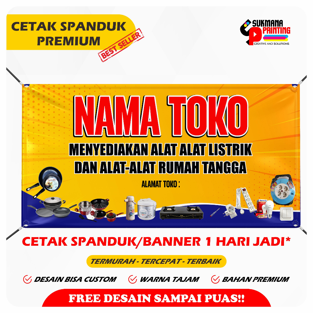 CETAK SPANDUK BANNER JUALAN ALAT ELEKTRONIK/ALAT RUMAH TANGGA