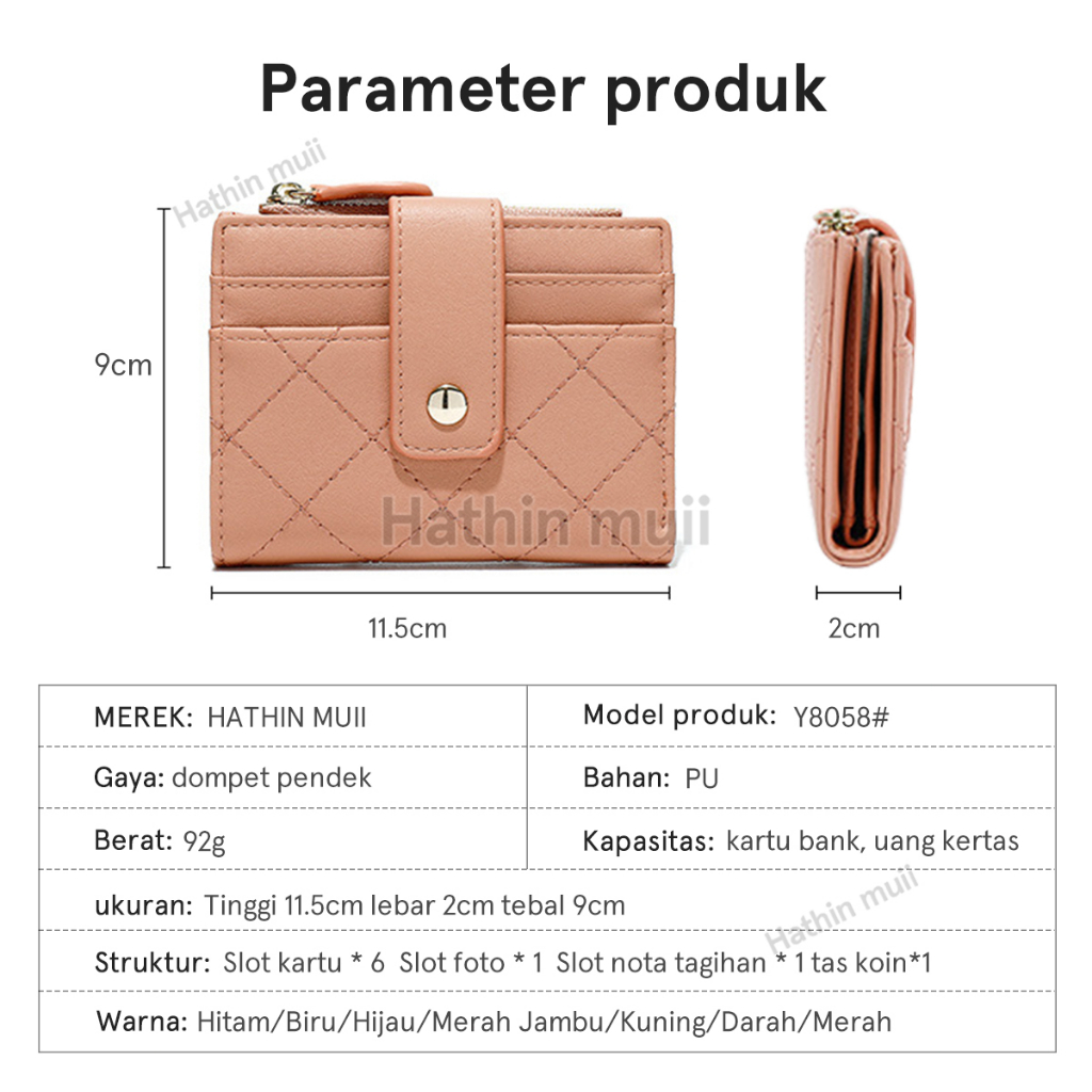 Hathi muii - Dompet Wanita Pendek  Lipat Dompet KOREA IMPORT SLOT KARTU  RESLETING KOIN PENDEK PU Leather Premium