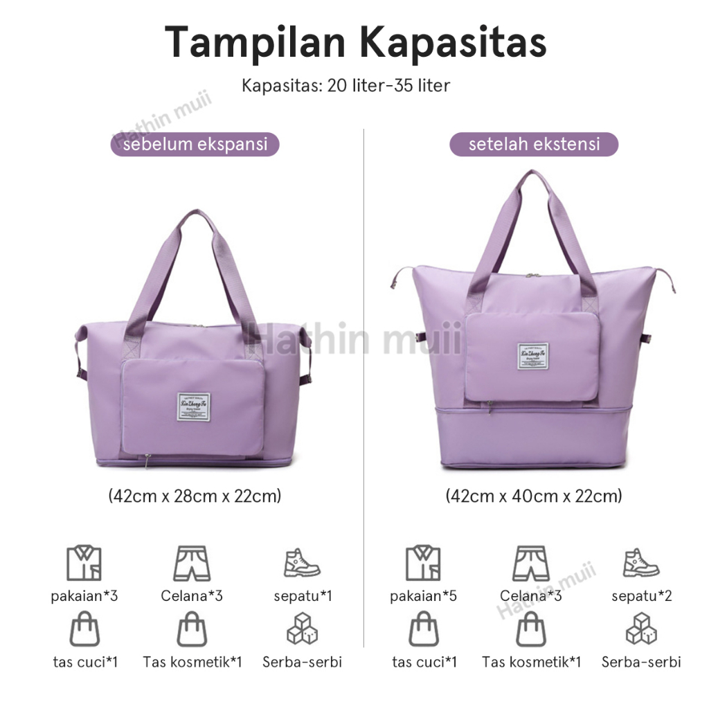 Hathin muii Tas Travel Bag Model LIPAT Tas Travel Portable Gym Bag Tas Fitness Waterproof Tas Jinjing Tas Olahraga - YH214