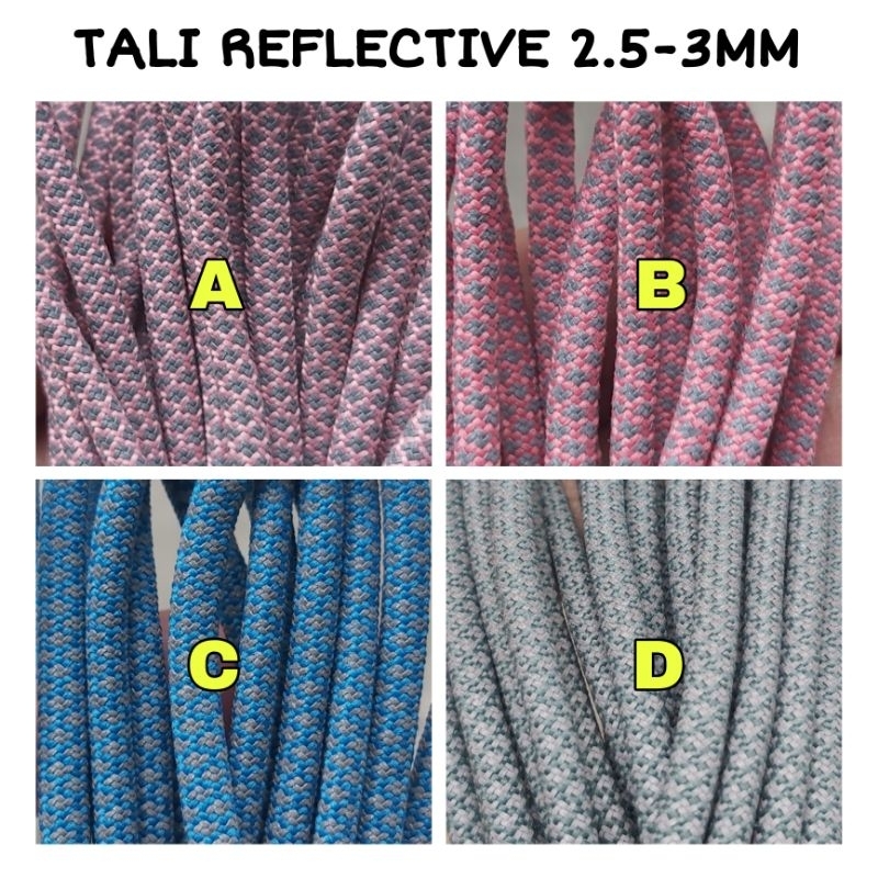 Tali Paracord Reflektif 2,5mm Tali Prusik Flysheet Tenda 3mm 2.5mm Menyala Reflective Bag Charm Strap Bag