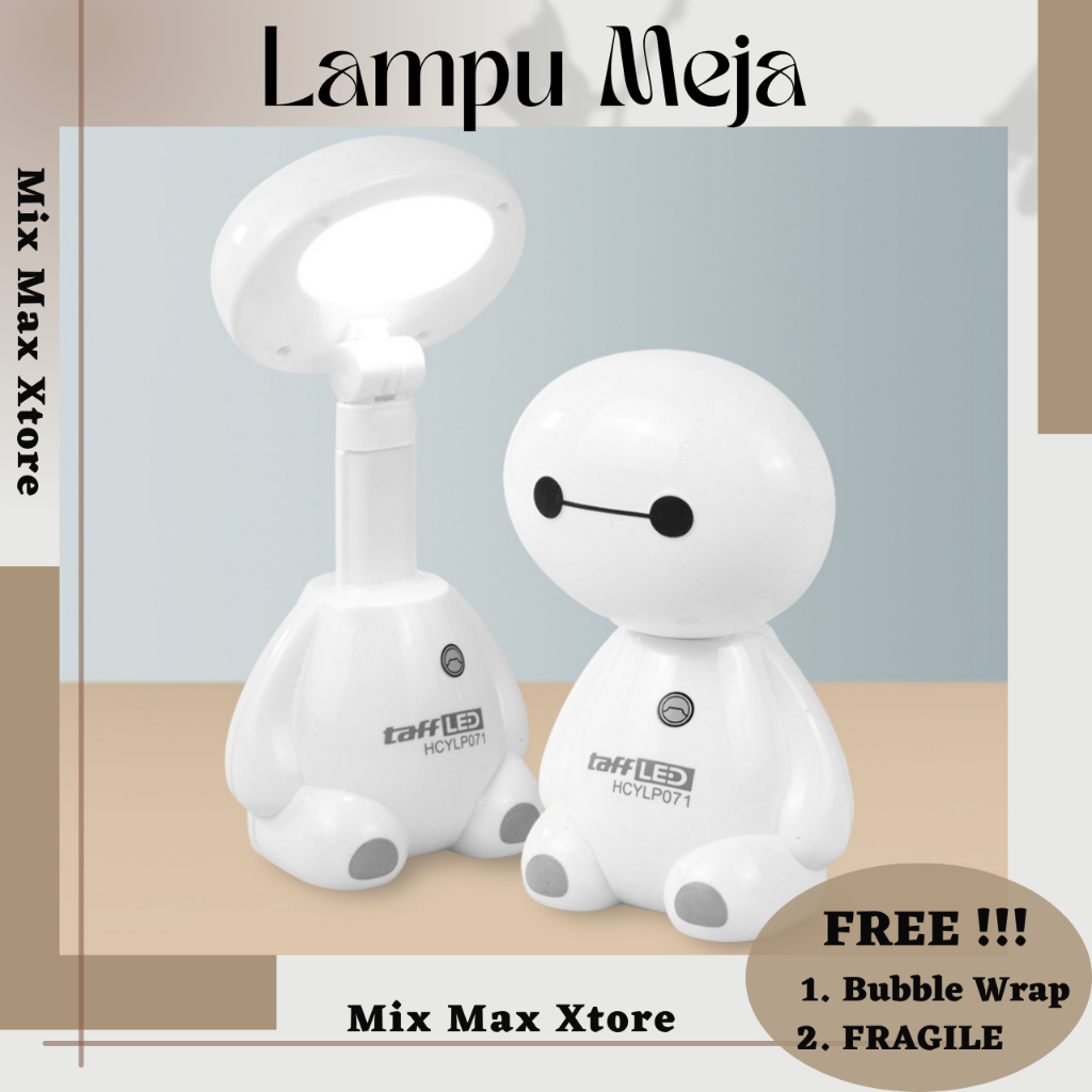 TaffLED Lampu Meja Belajar Model Kartun Baymax 12 LED Cool - White / Lampu Cantik / Lampu Belajar